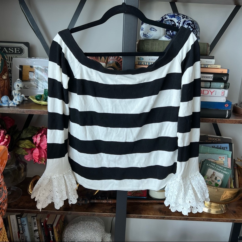 NWT English Factory | Black and White Striped Top